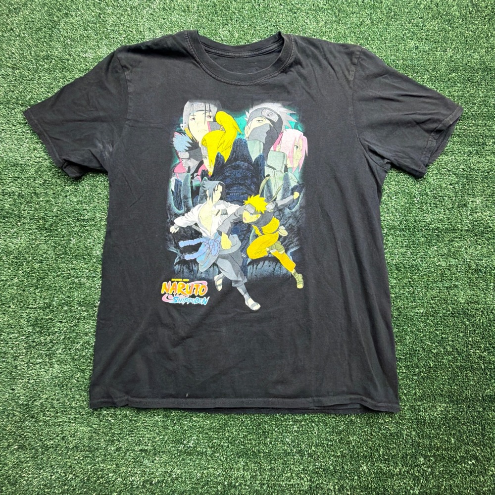Naruto Shippuden Mens Black Graphic T-Shirt Anime Sasuke Kakashi Itachi Size L